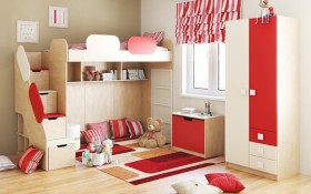 Детская комната Бэрри (Бежевый/Красный/корпус Клен) в Саратове - saratov.katalogmebeli.com | фото