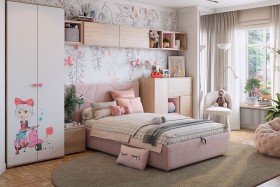 Комплект детской мебели Алина К2 Дуб мария/белый/нежно-розовый велюр в Саратове - saratov.katalogmebeli.com | фото
