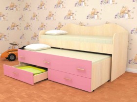 Кровать детская Нимфа двухместная 2.0 Дуб молочный/Розовый в Саратове - saratov.katalogmebeli.com | фото