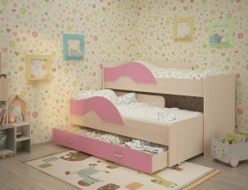Кровать детская Радуга 1600 Млечный дуб/Розовый в Саратове - saratov.katalogmebeli.com | фото
