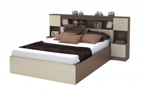 Кровать с прикроватным блоком КР 552 Спальня Basya (шимо темный/шимо светлый) в Саратове - saratov.katalogmebeli.com | фото