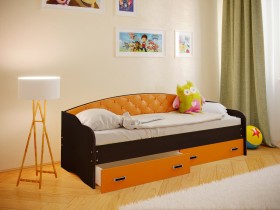 Кровать Софа-8 с мягкой спинкой (900х2000) Венге/Оранжевый в Саратове - saratov.katalogmebeli.com | фото