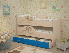 Кровать выкатная Радуга-Сафари детская 1600 Млечный дуб/Голубой в Саратове - saratov.katalogmebeli.com | фото