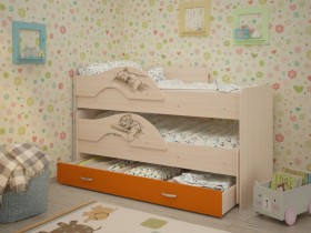 Кровать выкатная Радуга-Сафари детская 1600 Млечный дуб/Оранжевый в Саратове - saratov.katalogmebeli.com | фото