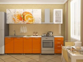Кухонный гарнитур 1,8м Апельсин (Белый/Оранжевый металлик/Фотопечать апельсин) в Саратове - saratov.katalogmebeli.com | фото
