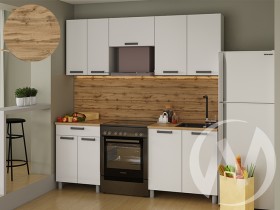 Кухня Кьяра 2.0 м с окапом (белый/карбон фарфор/26мм/дуб вотан) в Саратове - saratov.katalogmebeli.com | фото