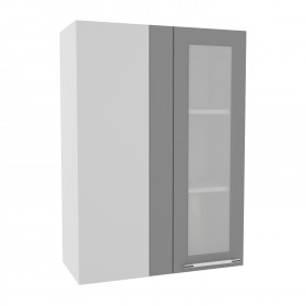 Квадро ВПУС 650 шкаф верхний угловой со стеклом высокий (Ваниль кожа/корпус Серый) в Саратове - saratov.katalogmebeli.com | фото